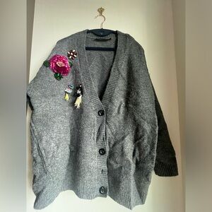 Womens Grey Zara Knit Sequin & Jewel Detail Button Up Cardigan